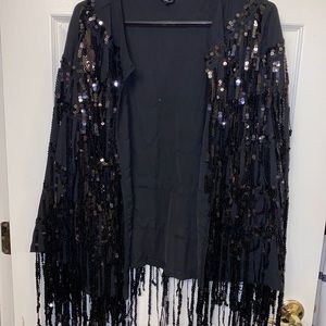 Plus Black Sequin Fringed Jacket